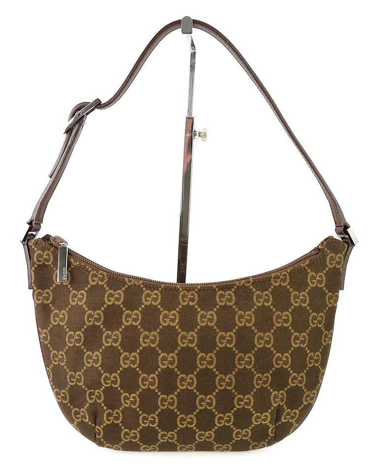 Auténtico Bolso de Mano Pequeño GUCCI Marrón GG Lona y Cuero #62128 Foto 3 de 4