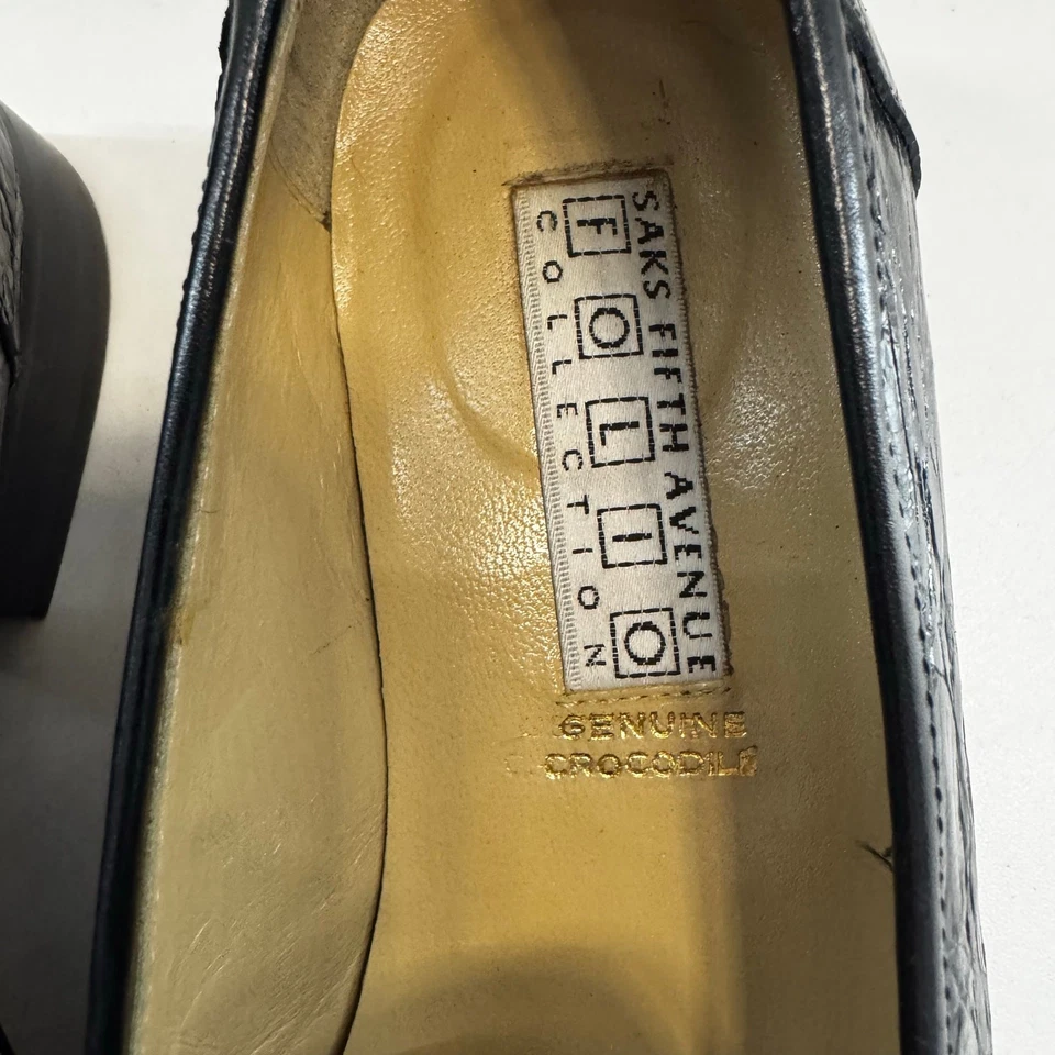 Vintage Womens Saks Fifth Avenue Folio Black Genuine Crocodile Loafer, Sz. 6.5M - Image 3 of 4