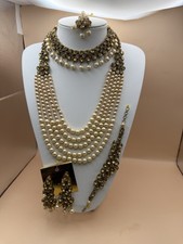 Indian Bollywood Gold Plated Kundan 6PC Necklace Set Bridal Jewelry