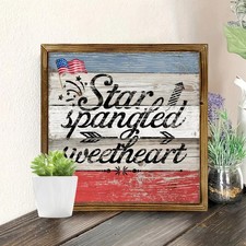4th Of July Patriotic Star Spangled Sweetheart Wooden Plaque USA Flag Wall Art