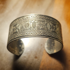 Engraved Ethnic Silver Copper Cuff Bracelet Unisex Adults
