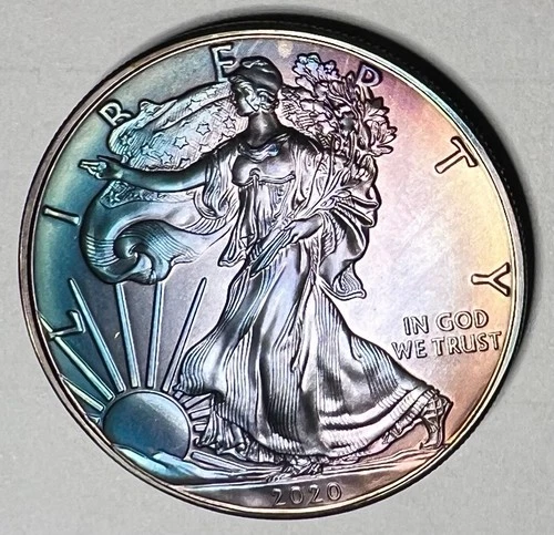 2020 1 oz American Silver Eagle Coin .999 Pure BU Toner Toning Toned