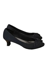 Coach and Four Shoes Womens Size 9 Black Satin Laura Peep Toe Kitten Heel Pumps 