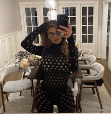 Black Patterned Women's Sheer Jumpsuit Yoga Suit Sports Vest Suit