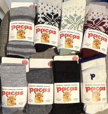 Women's Pacas Crew Socks S/M Alpaca Blend Multicolor Gray Black White Burgundy