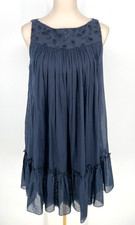 Amelia Toro women size 2 Navy babydoll Dress Short Sleeve sleeveless ruffle mesh