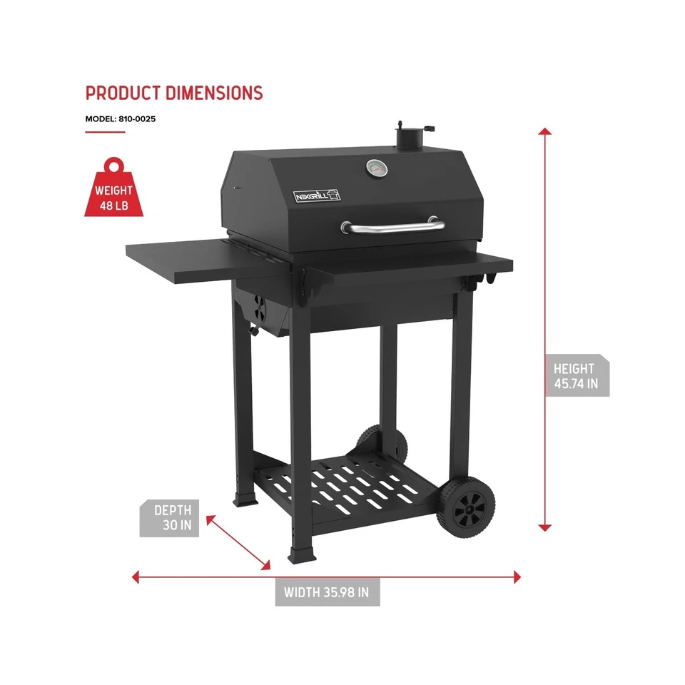 Parrilla de carbón de barril Nexgrill de 22" con estante lateral, 550 cuadrados de espacio de cocción,... Foto 3 de 4