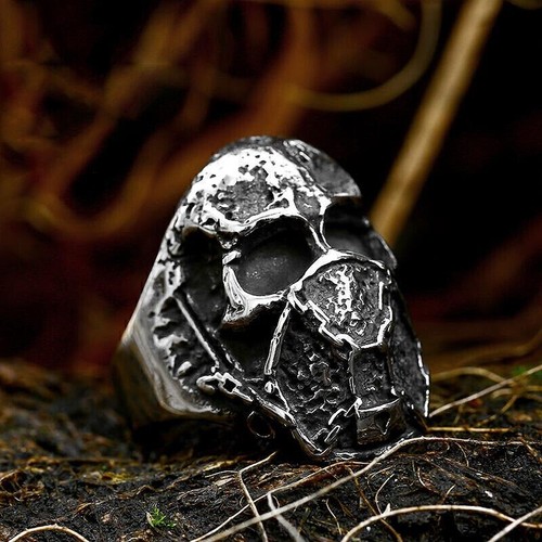 Men's Stainless Steel American Flag Skull Biker Ring - Hypoallergenic Band Ring In US Size 14