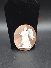 Large Stunning Rare Antique Unmounted Hand Carved Shell Camee Of  An Angel
