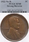 1922 No D 1C PCGS XF40 Strong Reverse Lincoln Wheat Cent Penny Error EF40