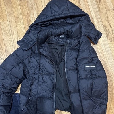 lets Frans Black Hooded Puffer Coat Jacket Size Medium