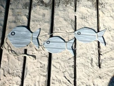 Beach Weathered Hanging Wooden Fish | Set of 3 | Gray Distressed | Beach Decor