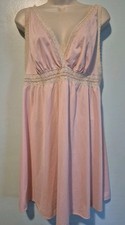 Vintage Shadowline Pink White Lace V Neck Nightgown Women's Sz M Classic Pinup