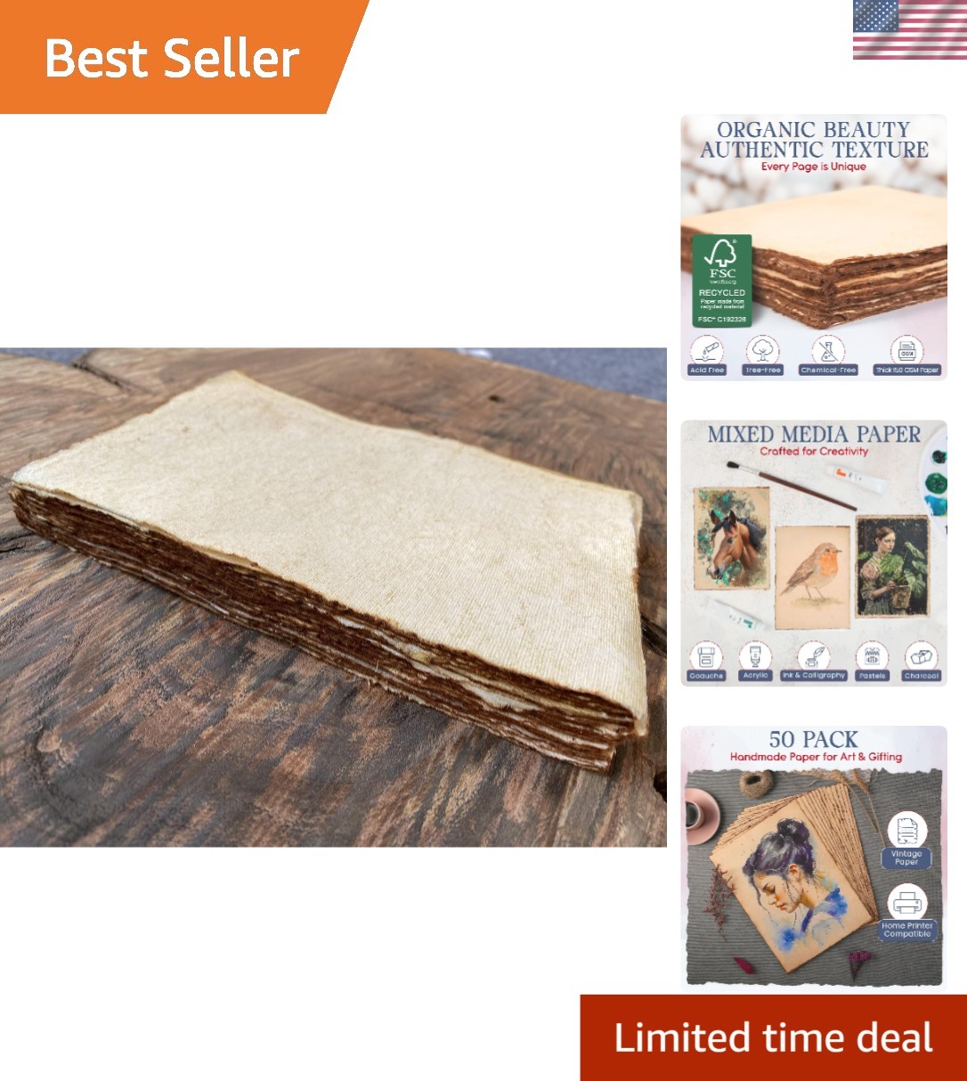 Thick Antique Deckled Edge Blank Paper - Perfect for Sketching & Journaling