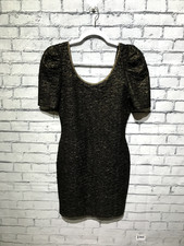 Forever 21, Women S, Metallic Black Short Sleeve Crinkle Stretch Thin Dress