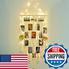 Homecor Macrame Photo Display Wall Decor w/ Fairy Lights Boho 17x32"
