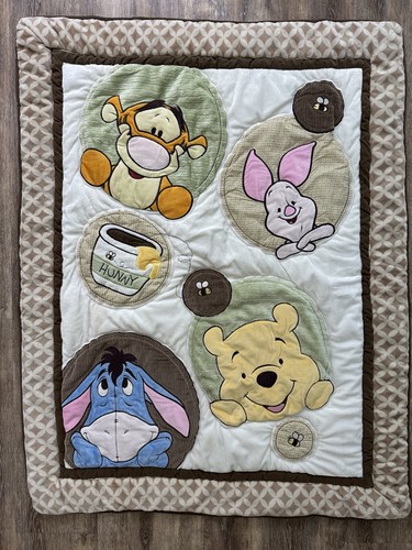 Disney WInnie The Pooh Quilt baby blanket Crib Brown Tigger Piglet Eeyore