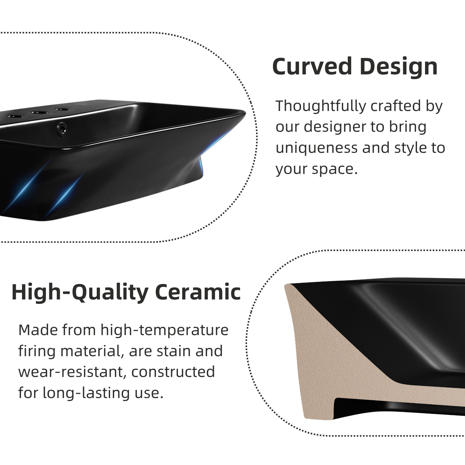 24" Matte Black Wall Mount Bathroom Sink 4" Centerset with Overflow & 3 Holes