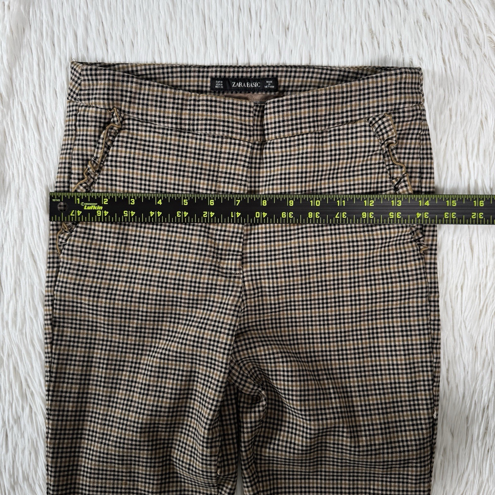 Zara Basic Tan Checked Mid-Rise Flat Front Slim L… - image 6