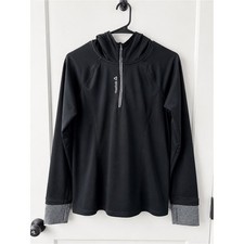 Reebok Black Hooded Quarter-Zip Pullover Hoodie with Gray Cuffs GUC Size M