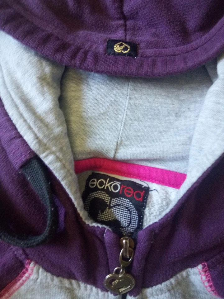 Sudadera con capucha Ecko roja con cremallera mediana para mujer Y2k bloque de color agujeros para el pulgar Foto 3 de 4