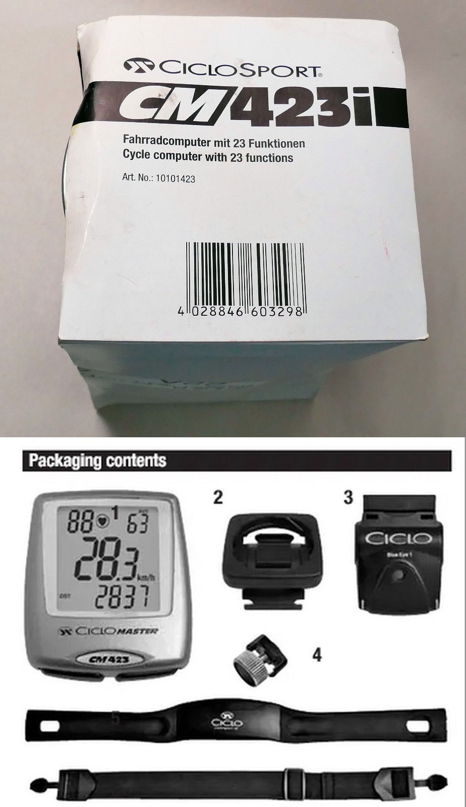 Nuevo en Paquete Ciclosport CM423i Inalámbrico Ciclismo Computadora Monitor de Ritmo Cardíaco Correa para el Pecho