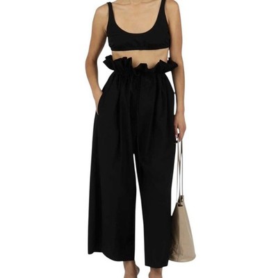 Modern Weaving Petal Drawstring Pant with Paperbag Waist Black One Size