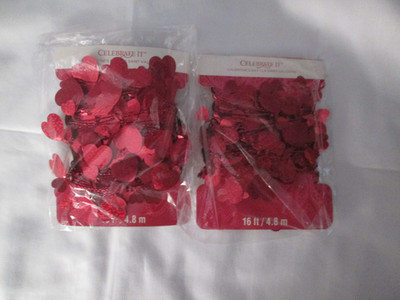 Lot of 2 Pkg 16 ft ea  Metallic Red Heart Hallogram Valentines Day Garland  New