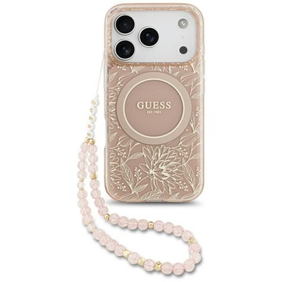GUESS iPhone 17 Pro Max Hülle Case Cover MagSafe Flowers Allover  Pearl Strap