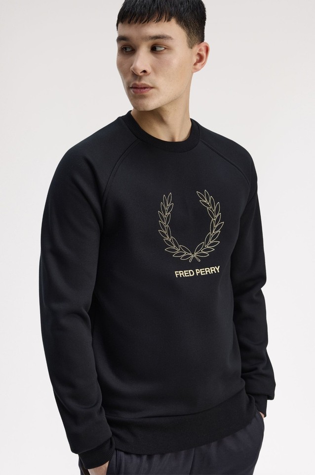 Fred Perry Felpa Con Cappuccio Unisex M6544, Logo Grafico Laurel Leaf, Nero, Taglia XL, Vestibilità Regolare