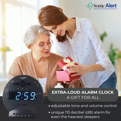 Sonic Bomb Dual Alarm Clock with Bed Shaker, Black Vibrating Alarm Clock Heav... - Picture 6 of 8