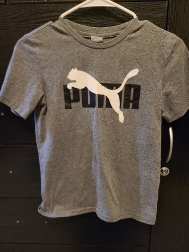 Puma Shirt Youth Boys Size Medium Gray White T-Shirt Puma Logo