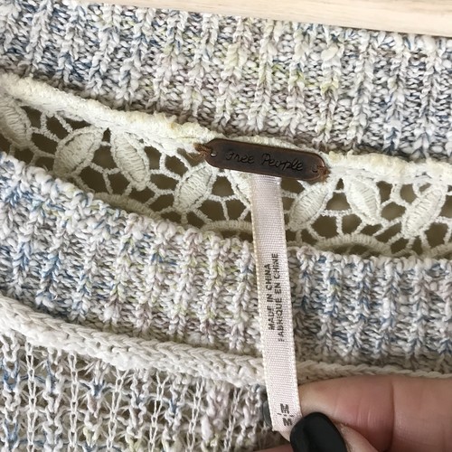 Free People Sweet Jane Lace Back Sweater Pocket Boho Hippie Festival Sz M - Picture 6 of 8