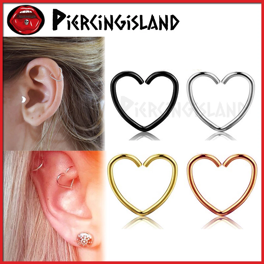 Love Heart Daith Helix Cartilage Tragus Septum Hoop Ring Earring Steel Piercing