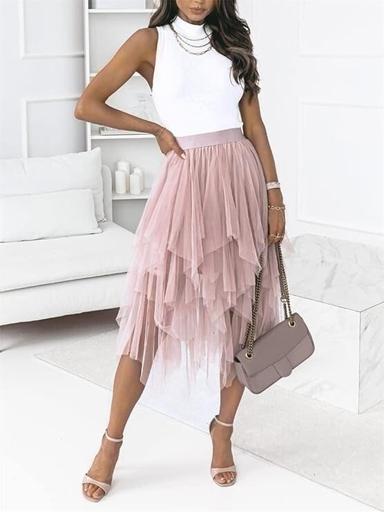 Reaowazo Skirts for Women Midi Long Skirt Tutu A-Line Mesh Reaowazo Skirts for Women Midi Long Skirt Tutu A-Line Mesh