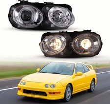 Headlights Pair For 1998-2001 Acura Integra Halo Projector Chrome Clear Lamps