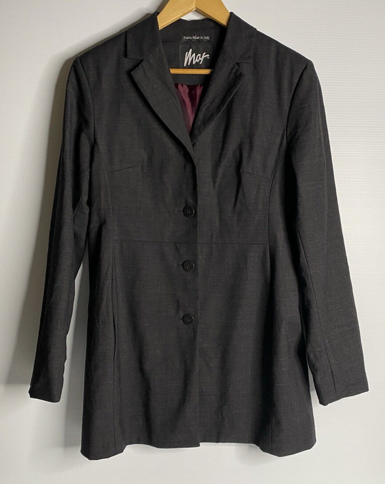 Vintage Max Coat Women 12 Grey Wool Blend Knee Length Lined Button Up NZ Brand
