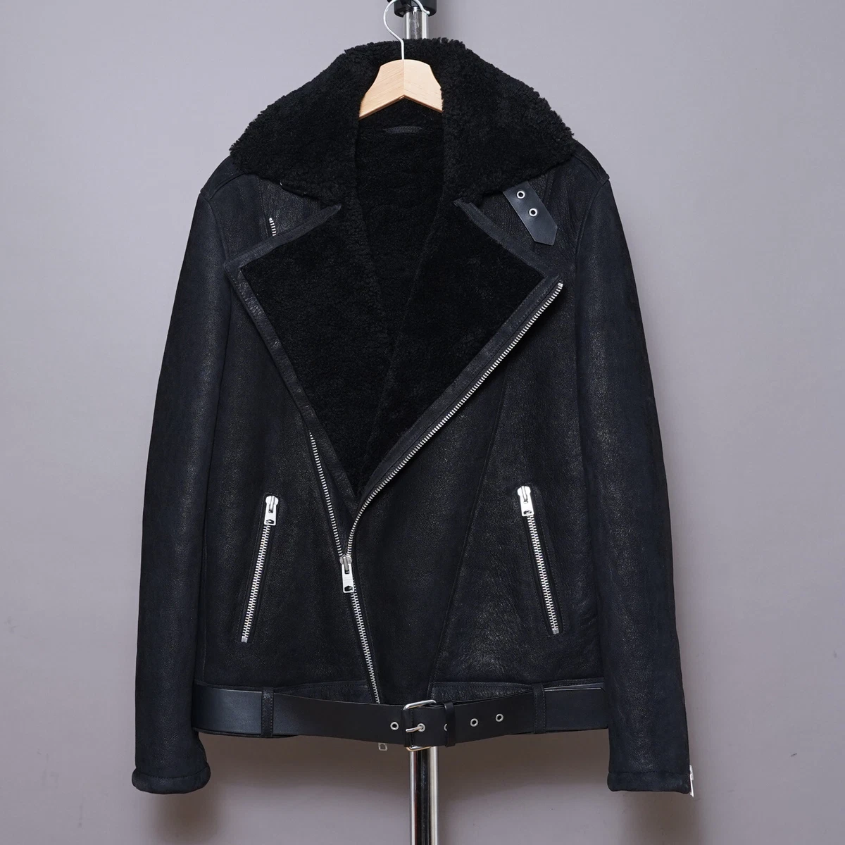 All saints top leather shearling jacket