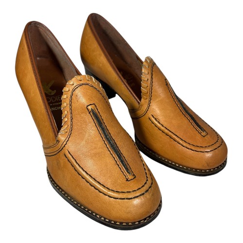 K By Clarks Tan Brown Vintage High Heel Leather Stitch Detail Court Shoes Uk 6 - Picture 2 of 9