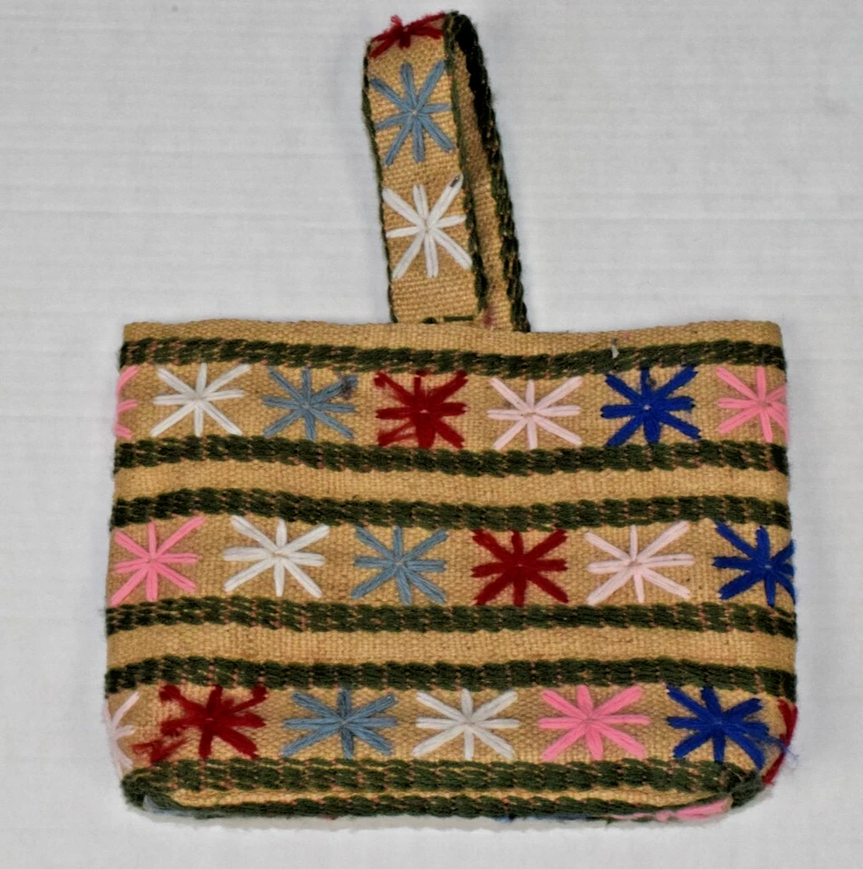 Bolsa tote vintage anos 60 fio colorido de crochê estrelas forro rosa 9 X 12 polegadas - Imagem 3 de 4