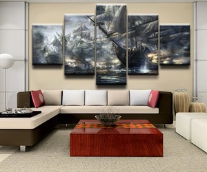 Pirate Ship Sailing Ocean Battle 5 Panel Canvas Wall Art Home Decor Print Poster Ebay