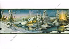 TERRY REDLIN Cabin Campfire Outdoor Lake Snow Mountain Deer Wallpaper Border 6"H