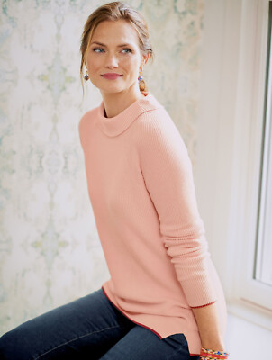 Talbots Sabrina Rippstrickpullover aus Pimabaumwolle mit Kontrastbesatz, rosa...