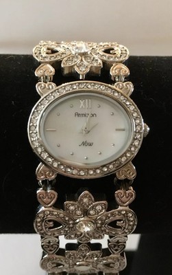 Armitron Bows Crystals Watch Bracelet Link Silver Tone Ladies Watch Rare Ebay
