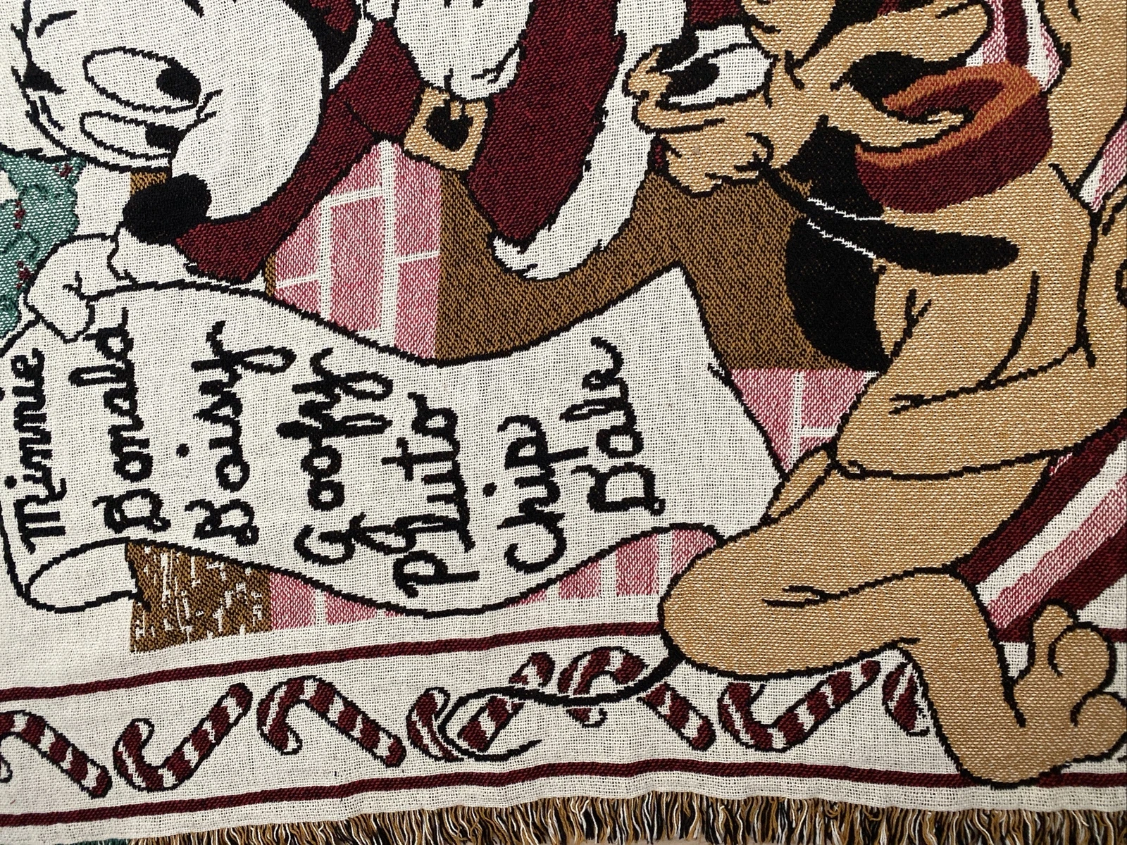 Disney Mickey Mouse Pluto Christmas Santa Woven Throw Blanket Tapestry 46x69”