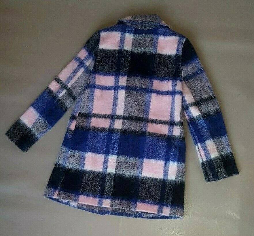 Abrigo para mujer ELLE Aubry púrpura y rosa a cuadros mezcla de lana talla: 2 Foto 3 de 4