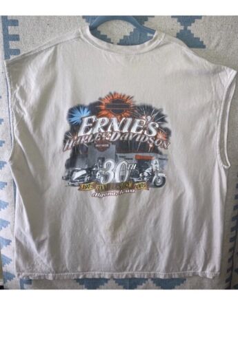Vintage Harley Davidson Motorcycle Ernies Back Graphic Mens Shirt Sleeveless 3XL
