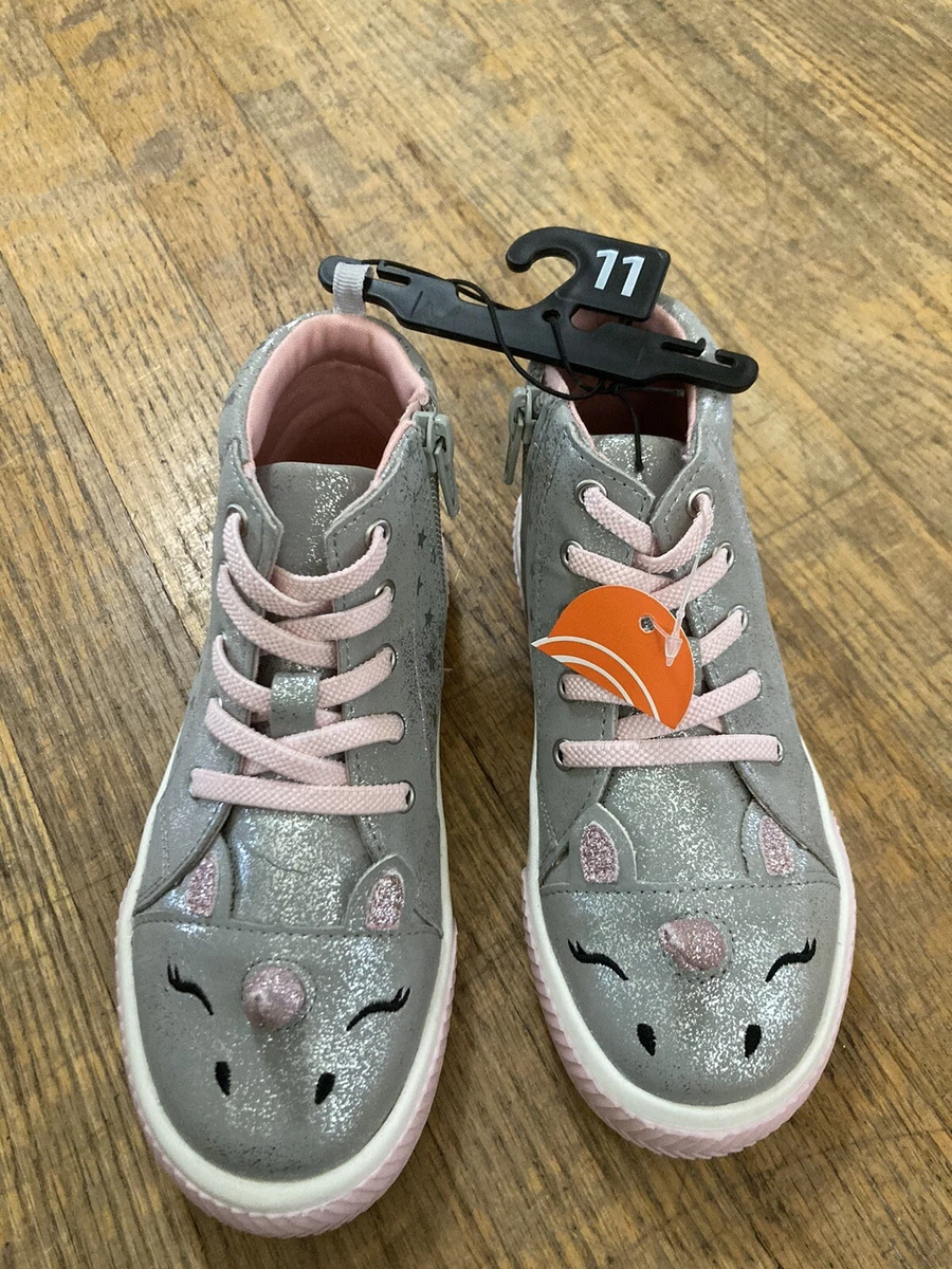 Girl s Size 11 Unicorn Shoes Silver Pink Lace Side Zip NWT High