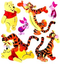 GLITTERY WINNIE THE POOH, TIGGER, PIGLET Sandylion Stickers - 1 square VINTAGE