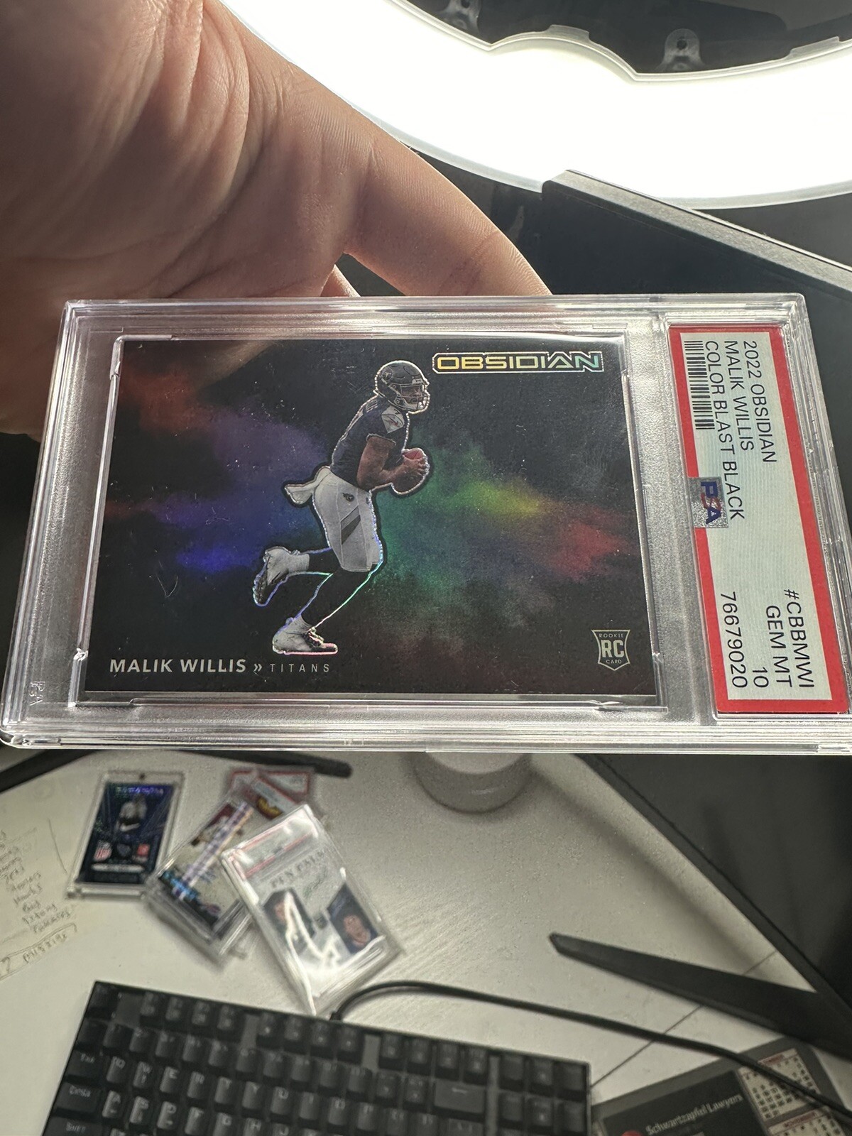 2022 PANINI OBSIDIAN COLOR BLAST BLACK #CBBMWI MALIK WILLIS RC TITANS PSA 10